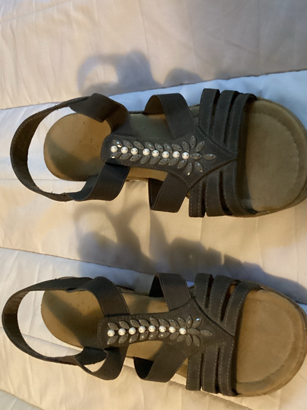 Rieker Dark Brown Pearl-Accented Women's Slingback Sandals